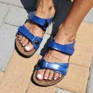 Birkenstock Birki's Madura Blue Patent Leather Two‎ Strap Velcro Sandal